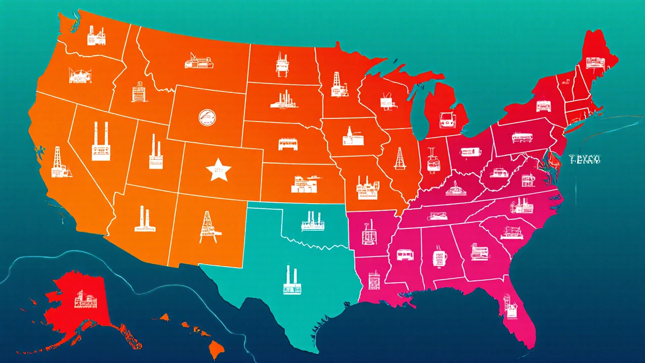 Map of the US with Texas, Ohio, and Pennsylvania highlighted as major plastic industry hubs.
