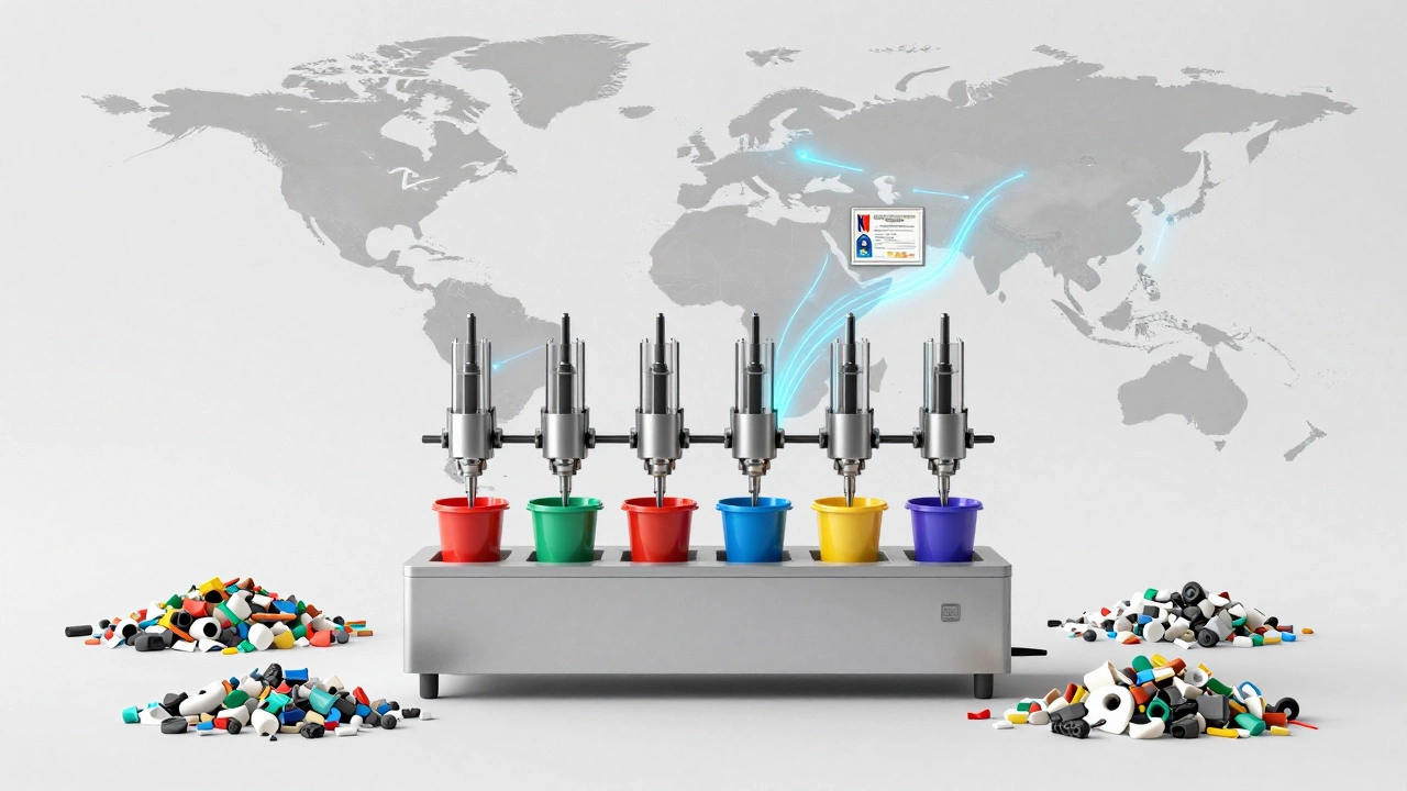 Small plastic molding unit in Africa exporting buckets globally with glowing digital certification.