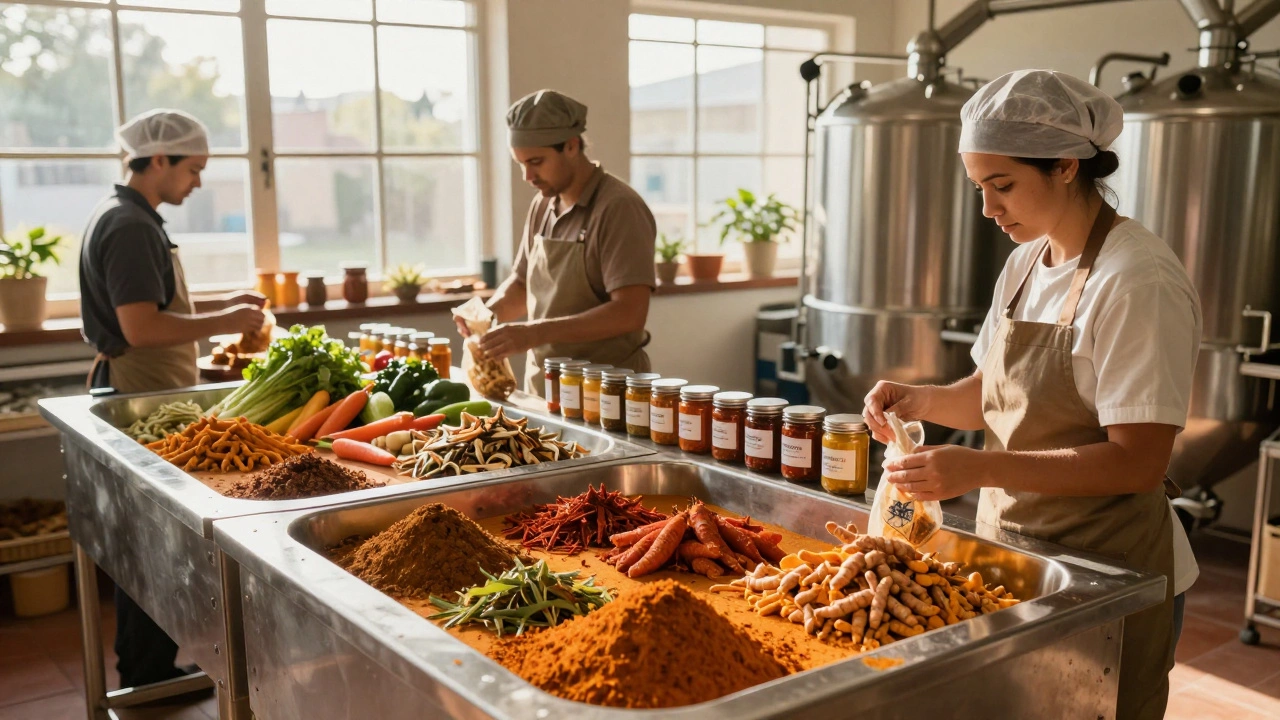 Artisanal food production line with organic ingredients and packaging