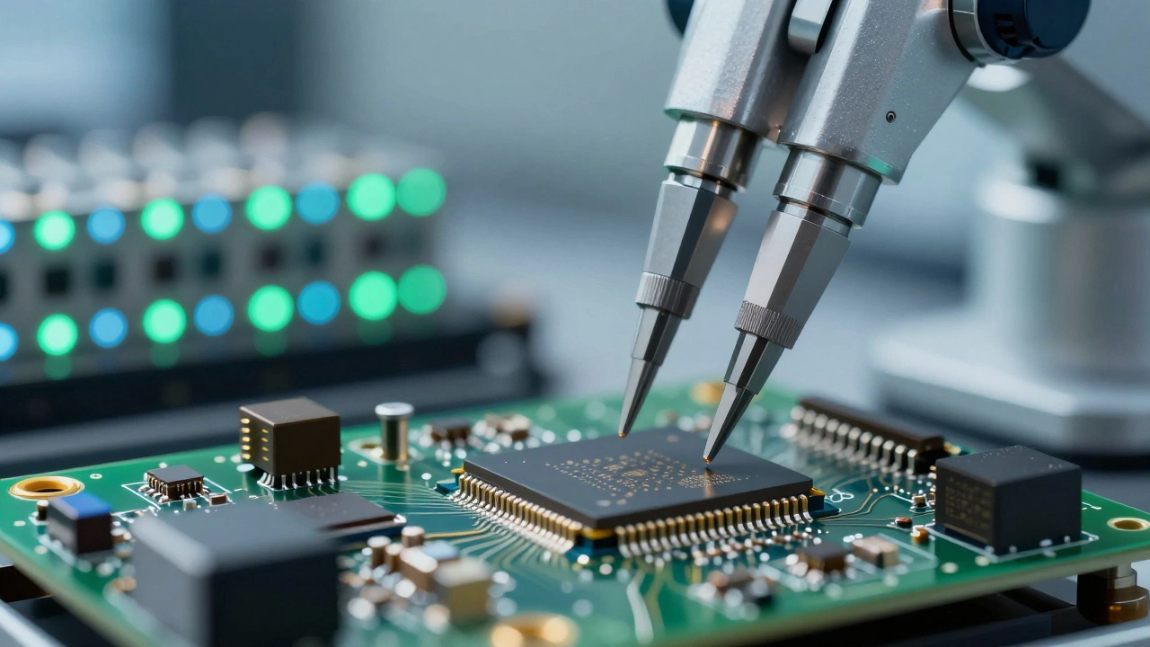 Robotic arm handling microchips in a sterile semiconductor packaging lab