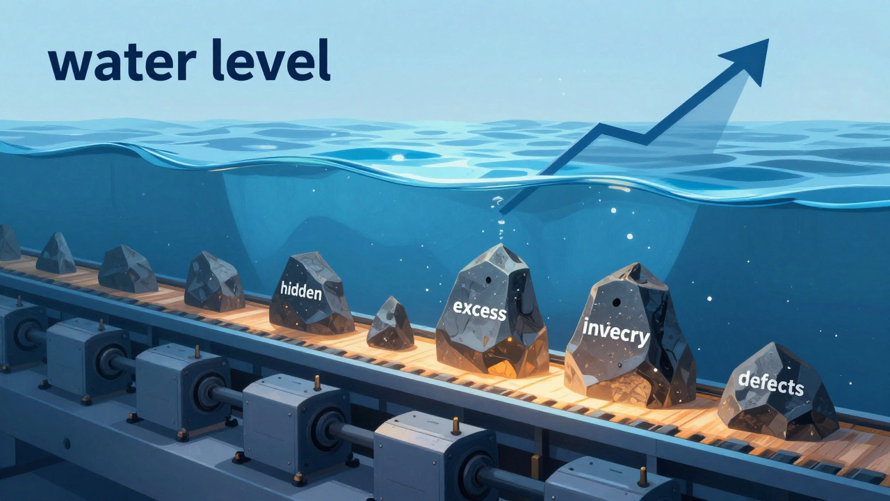 Water level metaphor showing hidden manufacturing bottlenecks