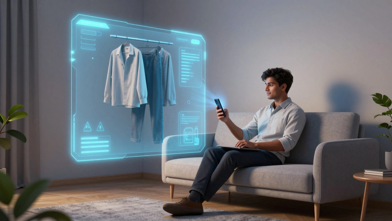 Young person using AR app to visualize furniture