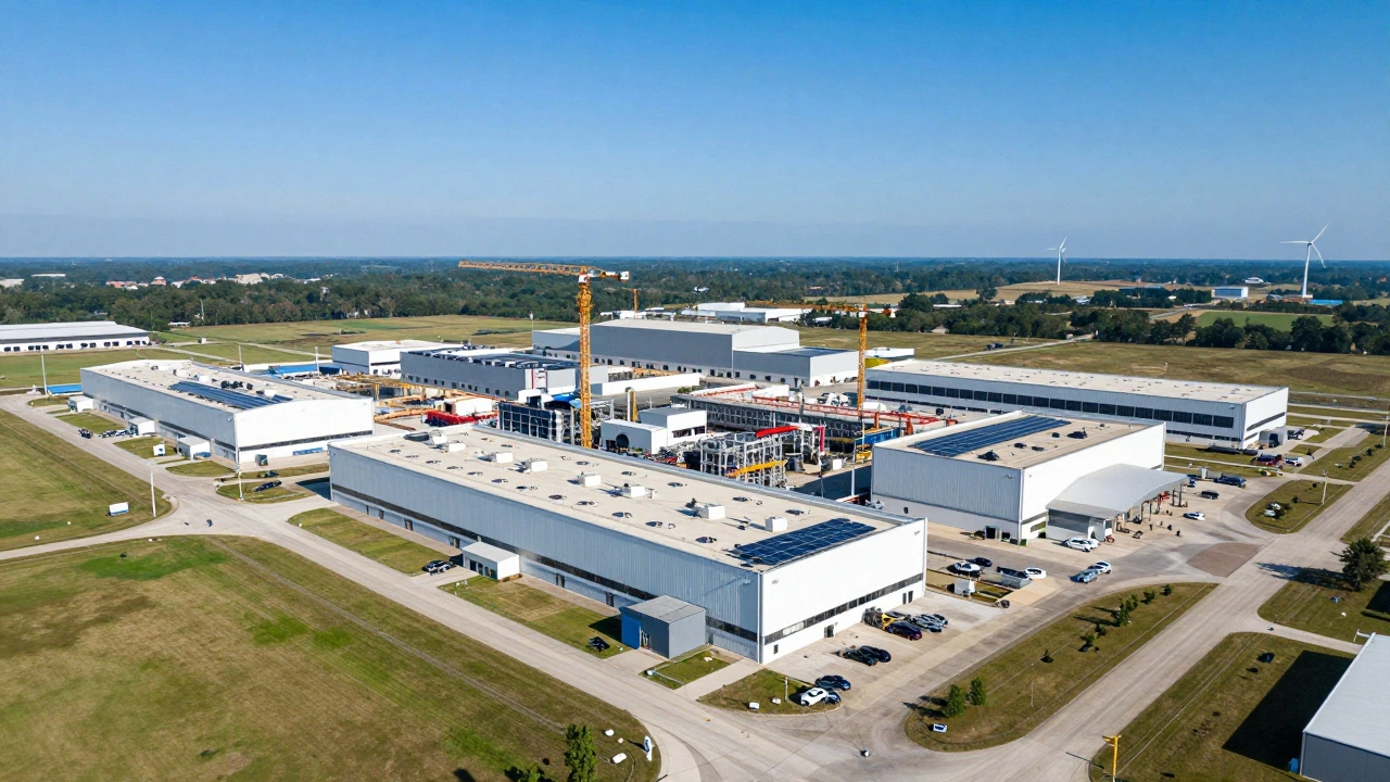 Aerial view of modern semiconductor factories in the US Sun Belt region