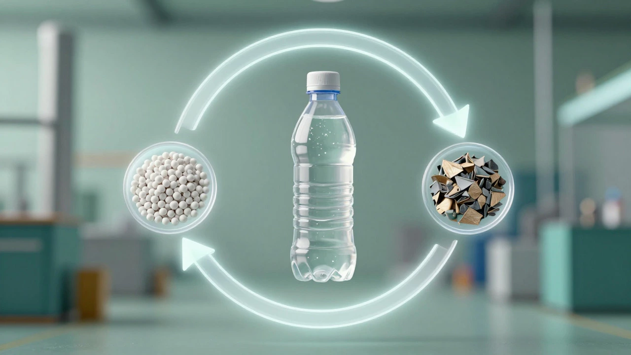 Conceptual illustration of circular economy showing mono-material plastic recycling loop