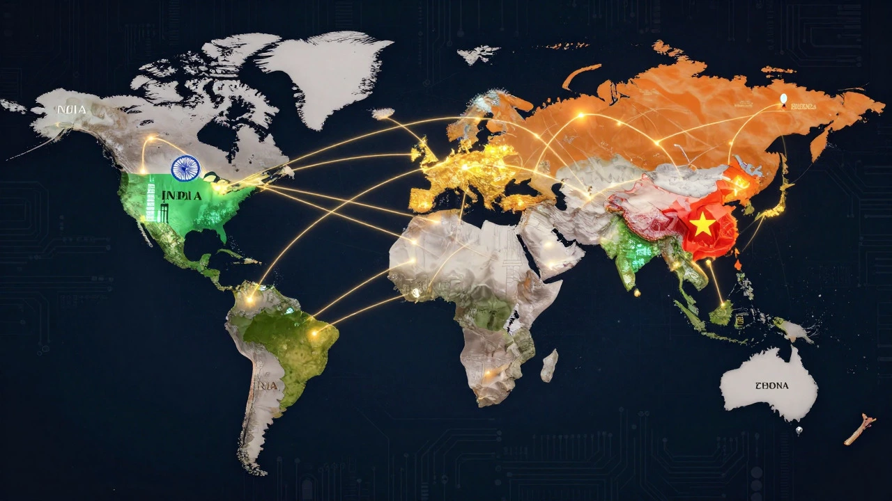 Conceptual map of global manufacturing networks connecting key nations