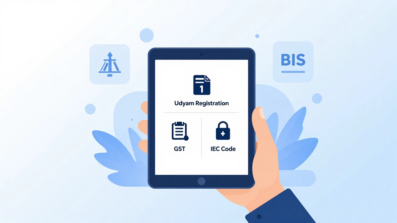 Digital illustration of business registration icons for textiles