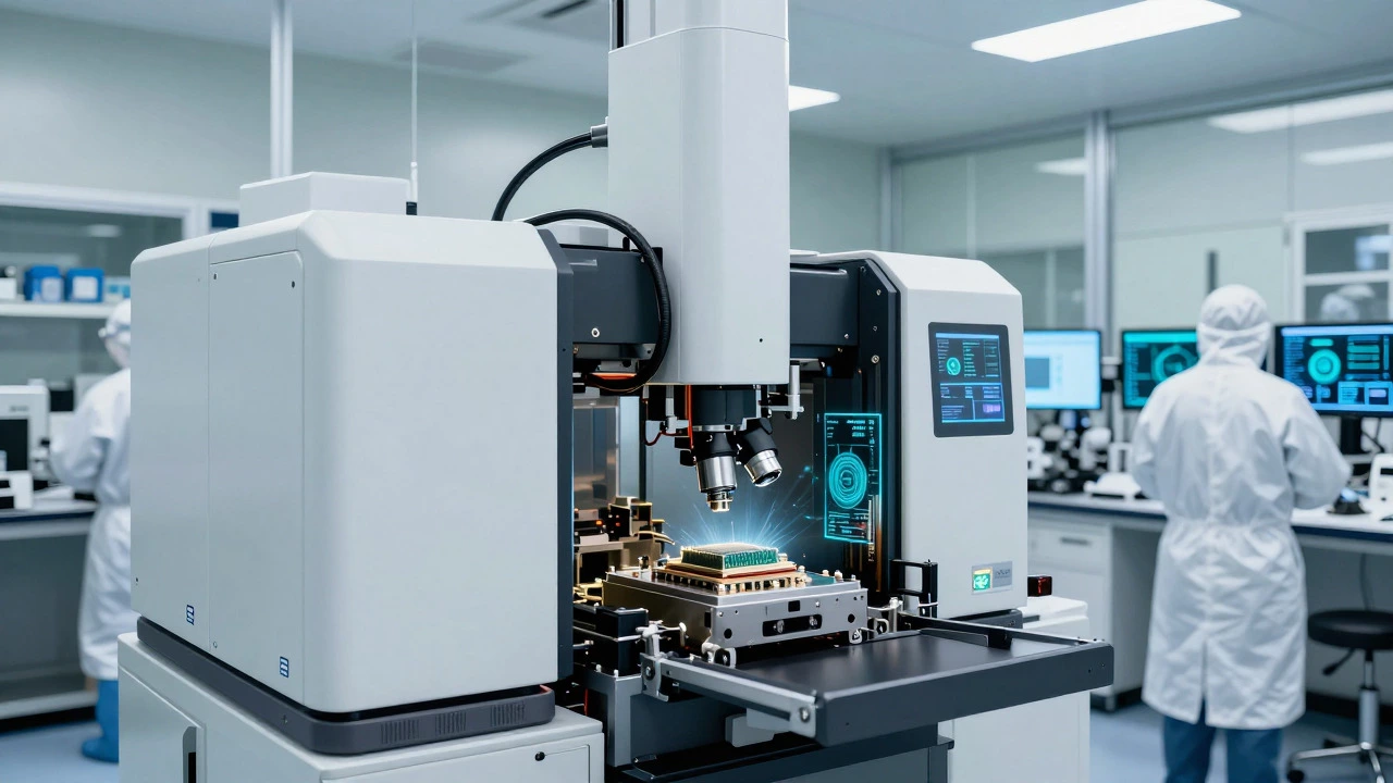 High-tech US semiconductor lab with advanced lithography machinery