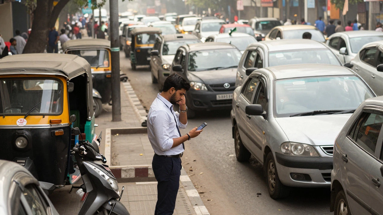 Traffic jam in Indian city highlighting commute frustrations