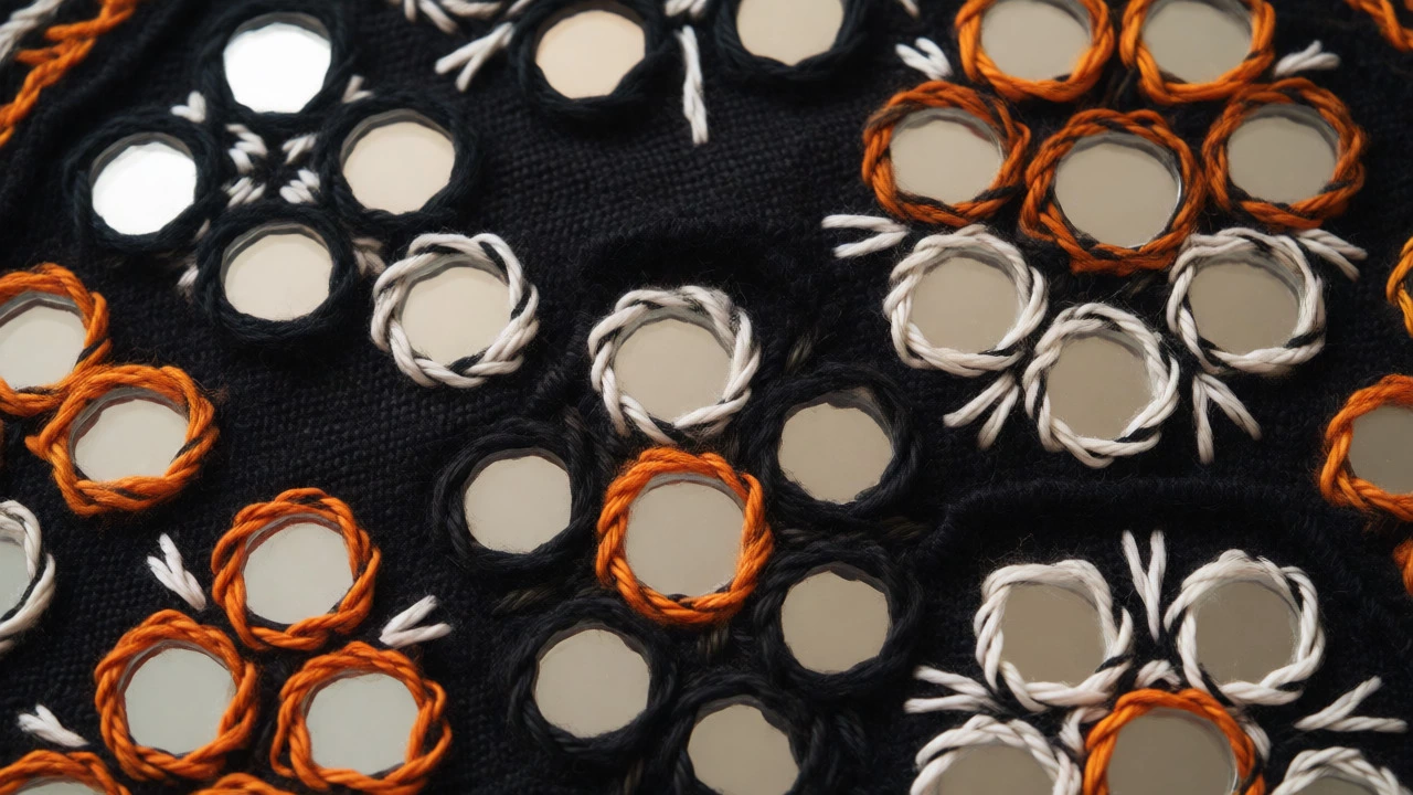 Detailed Kutch mirror work embroidery