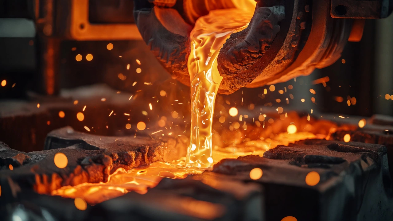 Molten steel pouring from an electric arc furnace
